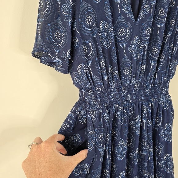 Torrid Blue Paisley Ruffle Maxi Dress Flutter Sleeves Size 12 Flowy Semi Sheer - Picture 7 of 15